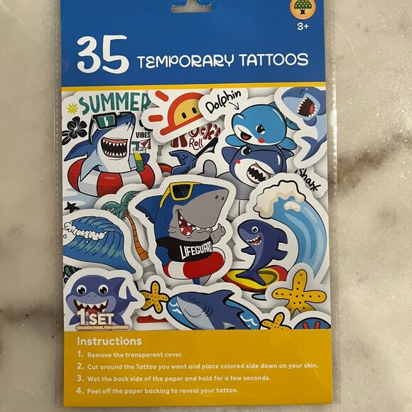 3/$10 💥 NEW Shark & Dolphin 35 Temporary Tattoos (1 Pkg) - Picture 1 of 2